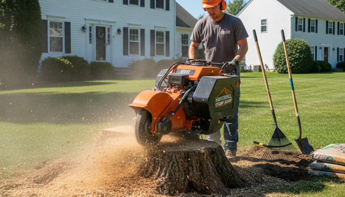 Professional stump grinding removing tree stumps in Haverhill, MA by Andover tree removal experts